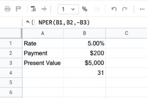 آموزش جامع فرمول NPER در گوگل شیت
