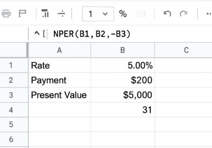 آموزش جامع فرمول NPER در گوگل شیت