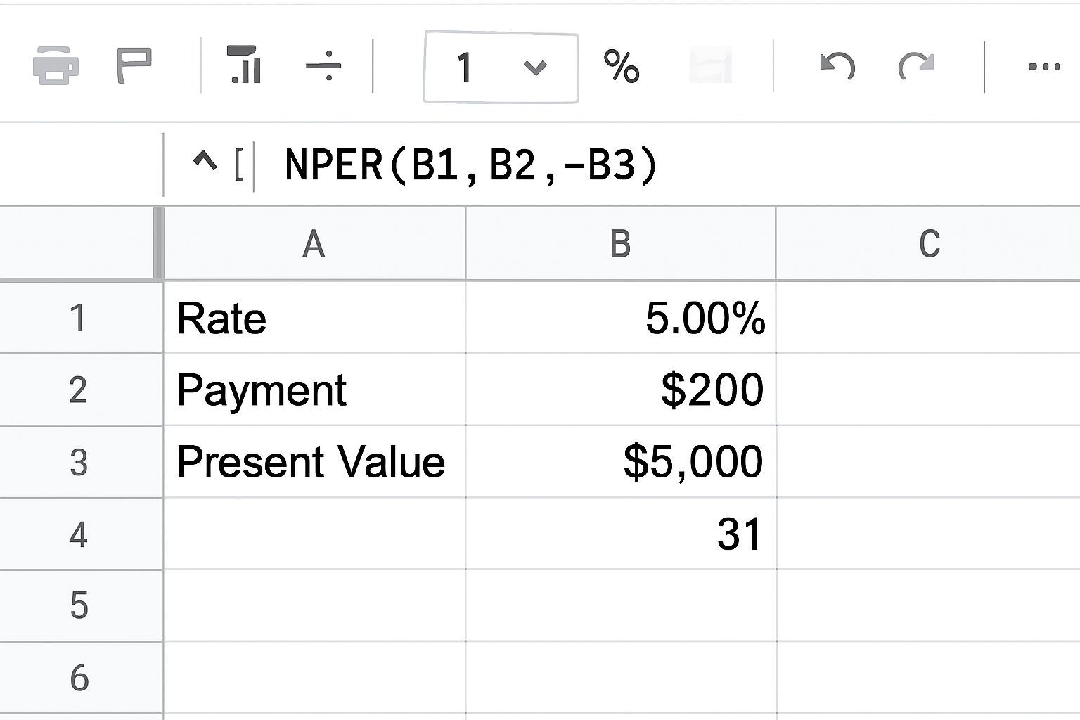 آموزش جامع فرمول NPER در گوگل شیت